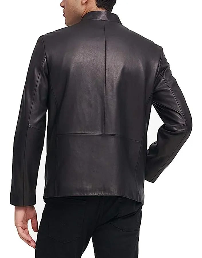 Men’s Modern Black Leather Racer Jacket