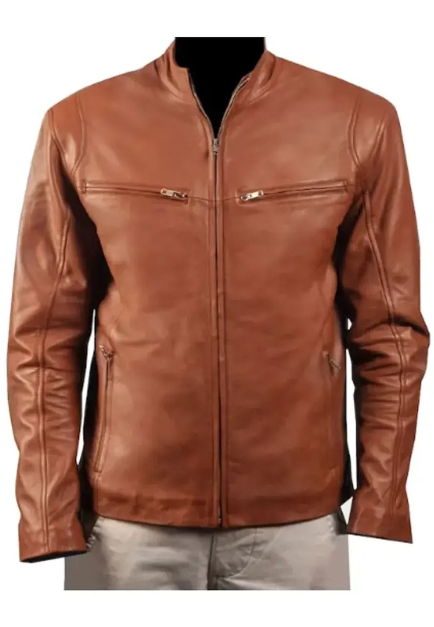 Men’s Brown Motorcycle Leather Jacket – Classic & Durable