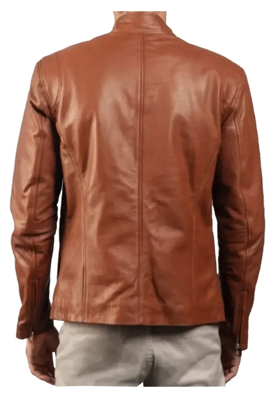 Men’s Brown Motorcycle Leather Jacket – Classic & Durable