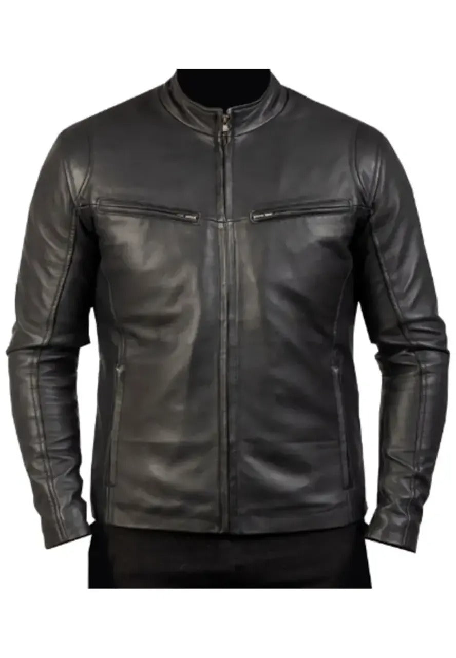 Men’s Black Motorcycle Leather Jacket – Rugged & Stylish