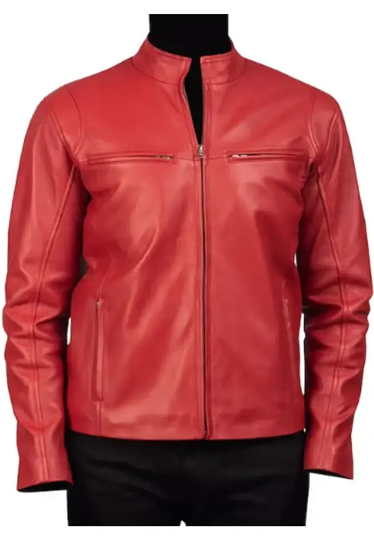 Men’s Red Motorcycle Leather Jacket – Bold & Stylish