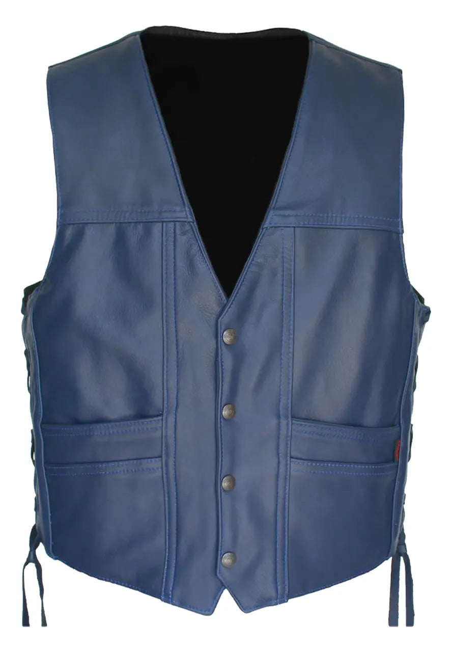 Men’s Navy Blue Genuine Leather Vest