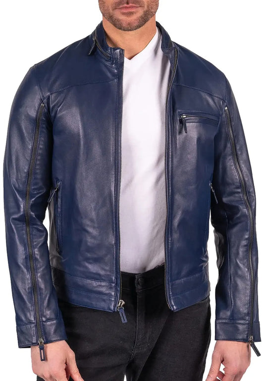 Men’s Perfect Blue Leather Jacket – Sleek & Timeless