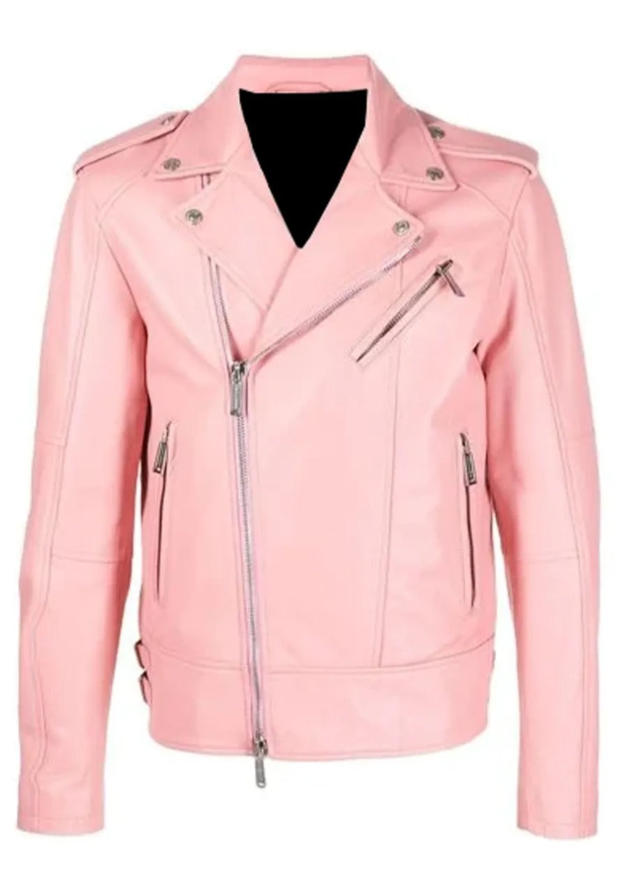 Men’s Pink Leather Biker Jacket