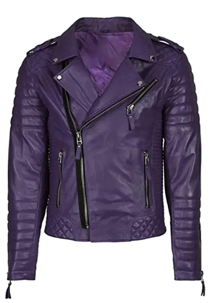 Men’s Basic Purple Biker Leather Jacket