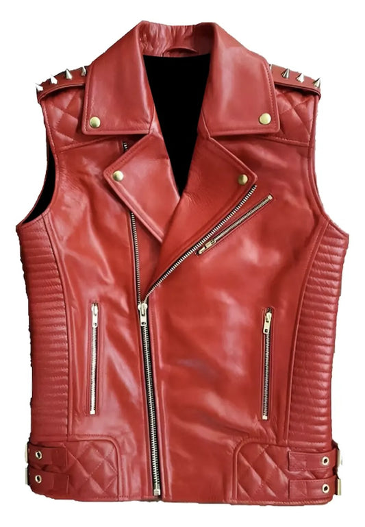 Men’s Quilted Red Leather Vest