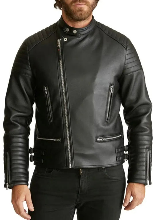 Men’s Black Racer Leather Jacket – Sleek & Sporty Biker Style