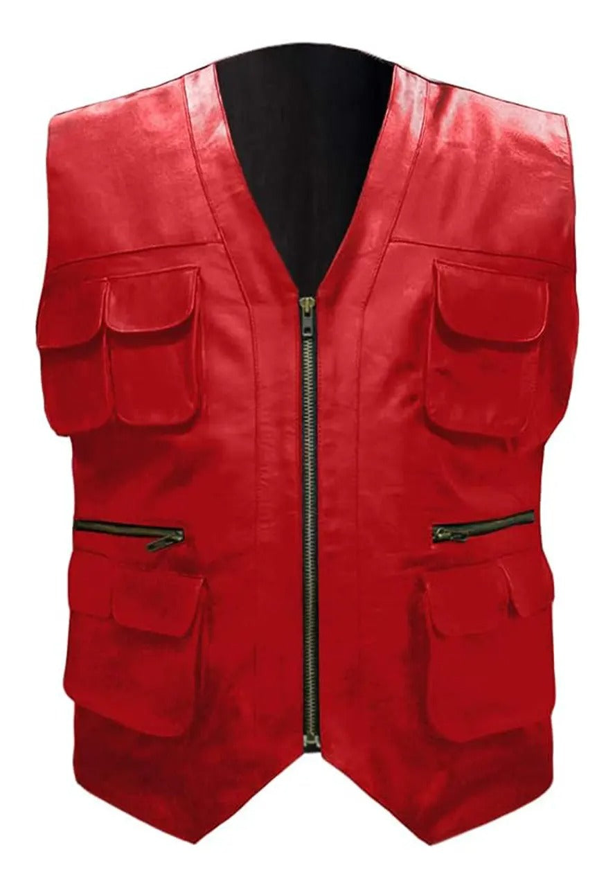 Men’s Red Leather Moto Vest