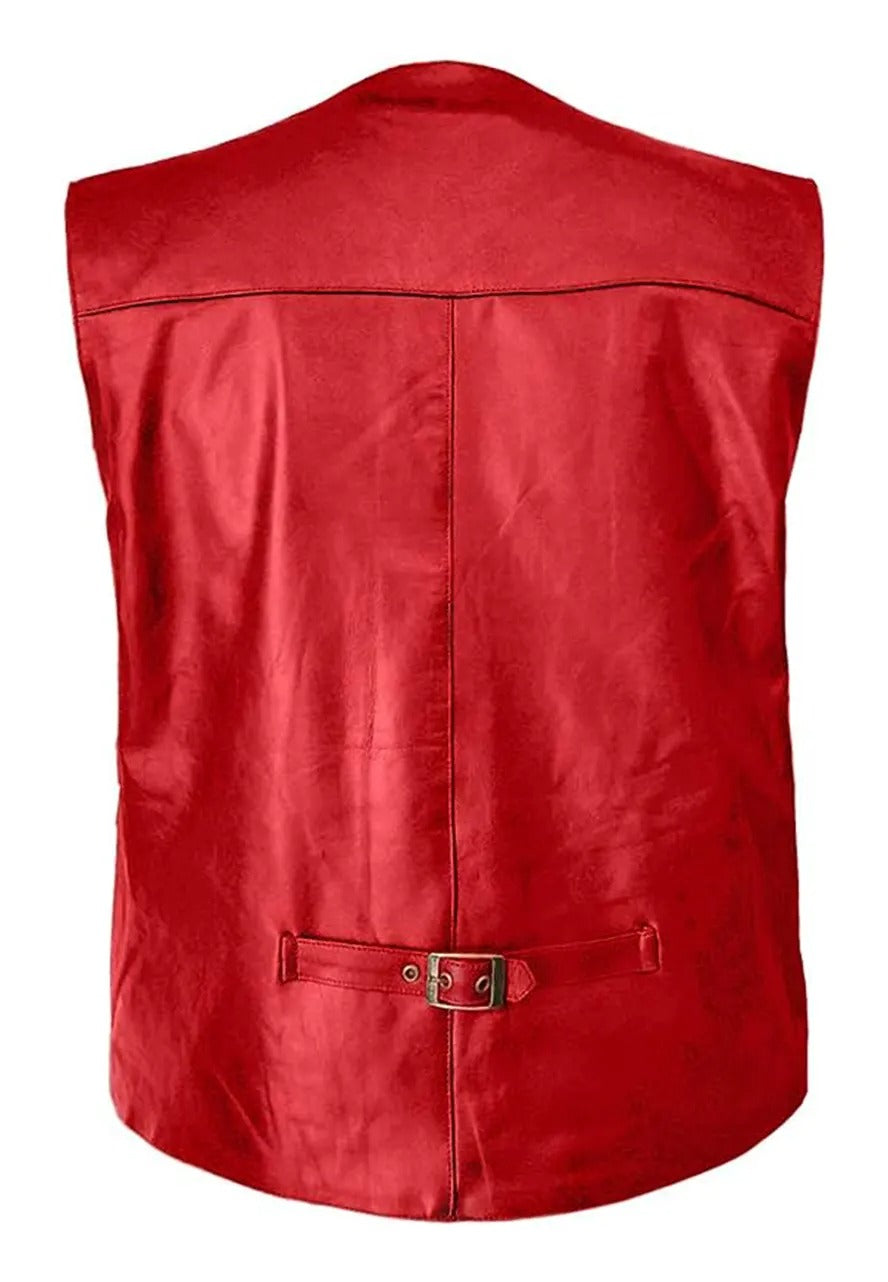 Men’s Red Leather Moto Vest