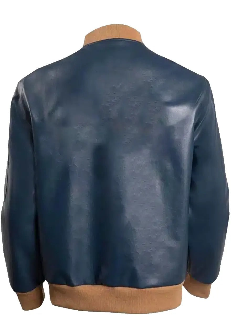 Men’s Rich Blue Leather Bomber Jacket – Sleek & Modern