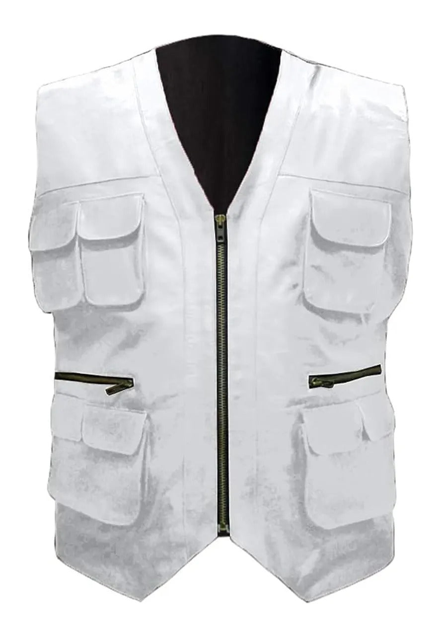 Men’s Silver Leather Moto Vest