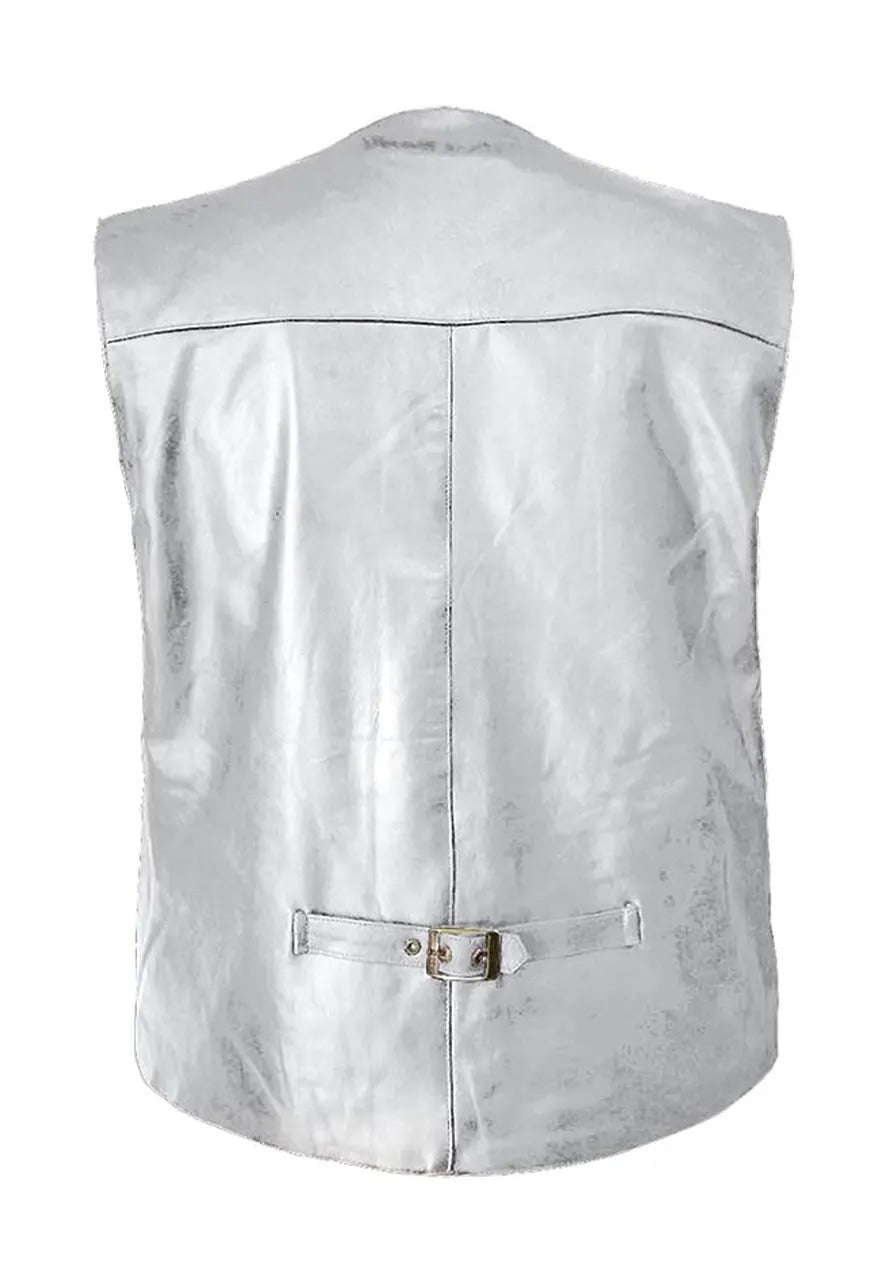 Men’s Silver Leather Moto Vest