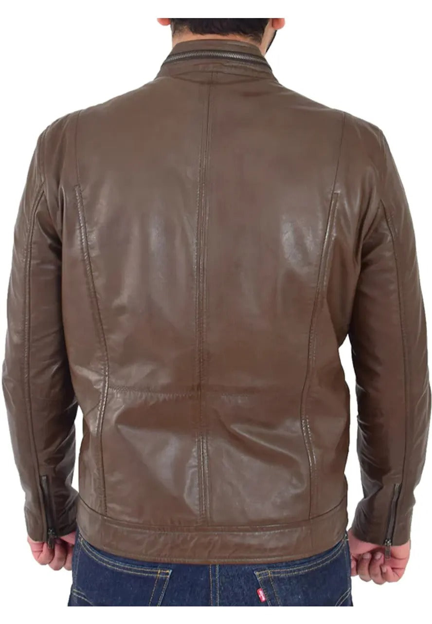 Men’s Timber Brown Leather Biker Jacket – Classic & Rugged