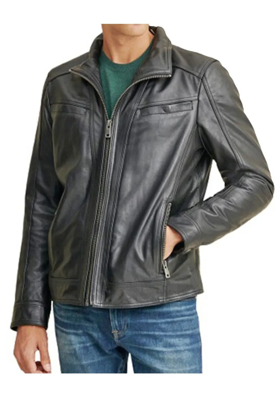 Men’s Vintage Grey Leather Jacket – Classic & Timeless Style