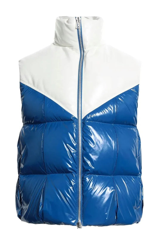 Men’s White and Blue Leather Puffer Vest