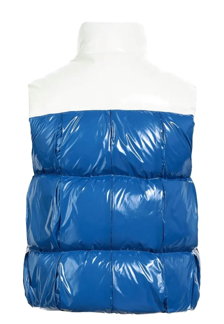 Men’s White and Blue Leather Puffer Vest