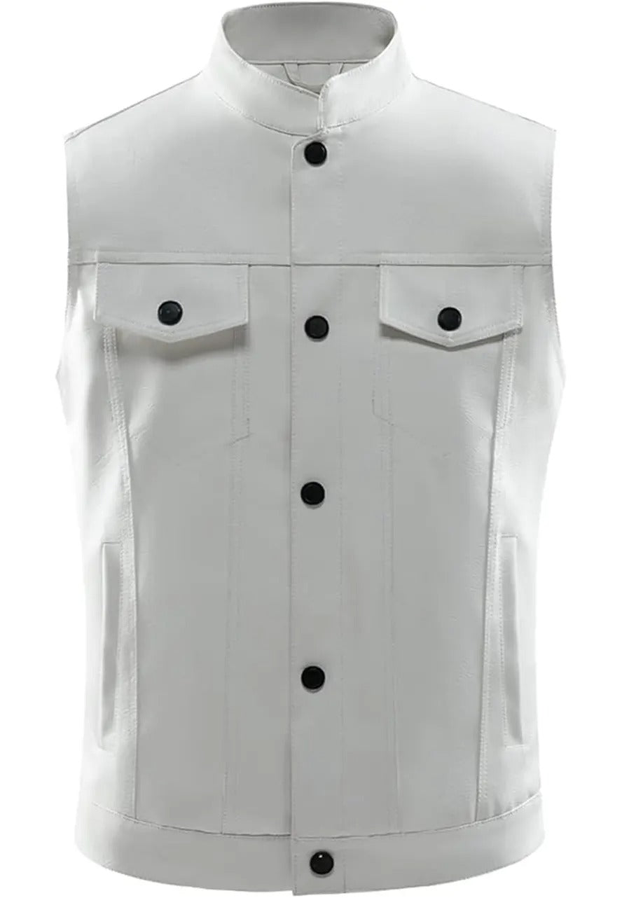 Men’s White Faux Leather Biker Vest