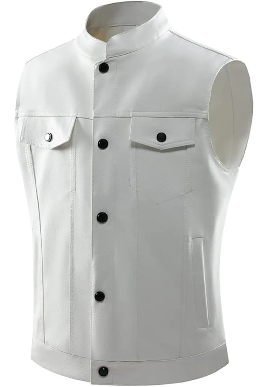 Men’s White Faux Leather Biker Vest