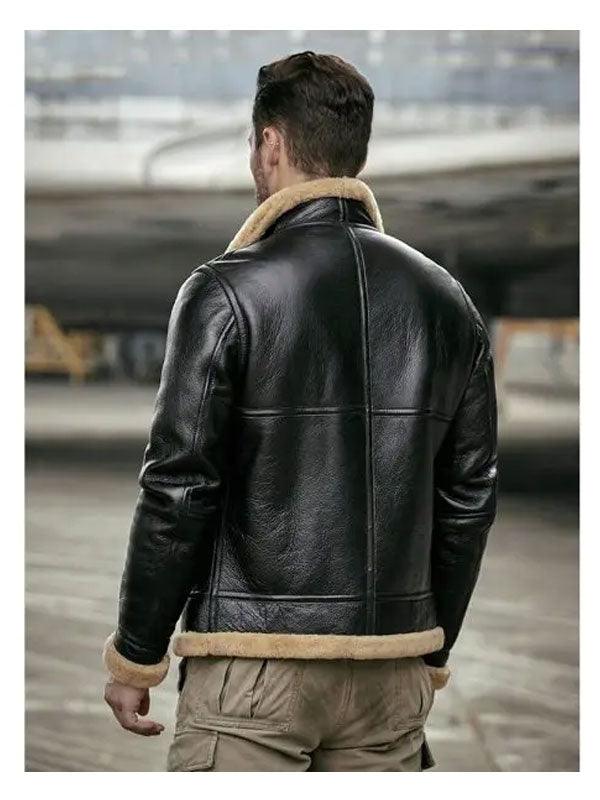 Men's Shearling Sheepskin Leather Bomber Jacket - Motorcycle Style