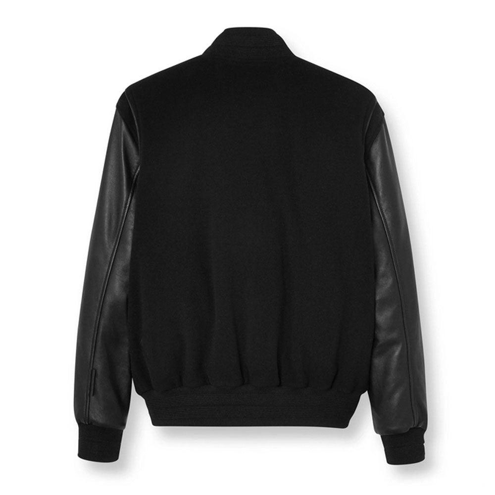 Men Black Varsity Leather Bomber Jacket