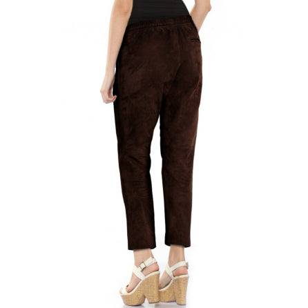 Women's Cropped Suede Leather Joggers Pant