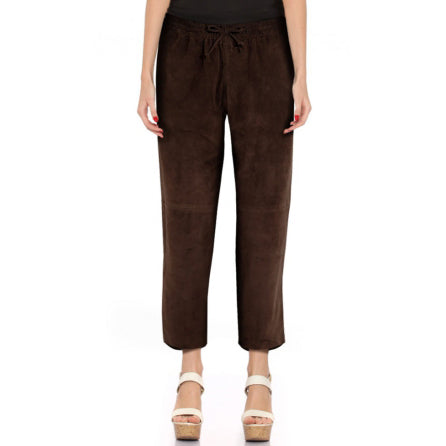 Women's Cropped Suede Leather Joggers Pant